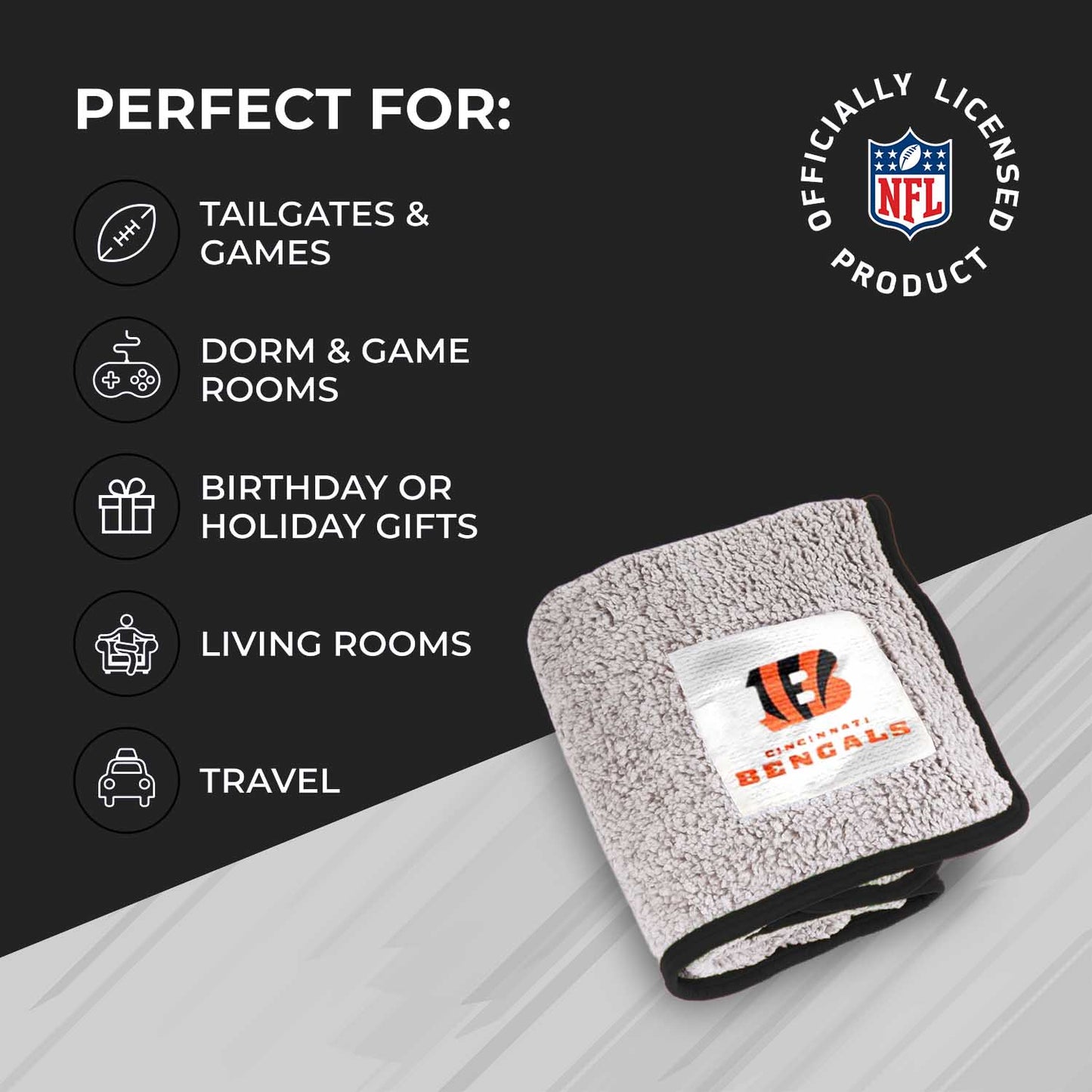 Cincinnati Bengals NFL Silk Touch Sherpa Throw Blanket - Black