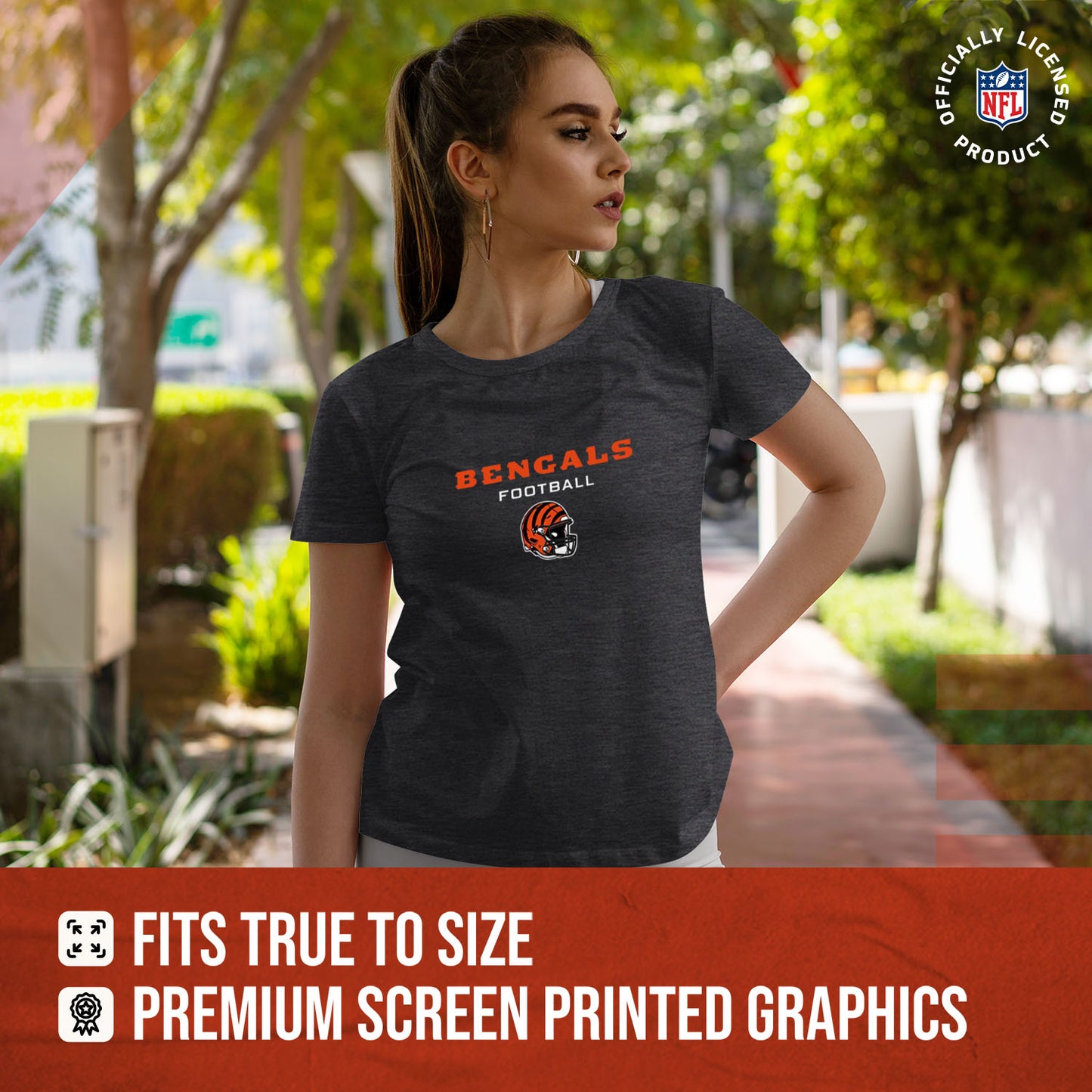 Cincinnati Bengals Women's NFL Football Helmet Short Sleeve Tagless T-Shirt - Charcoal