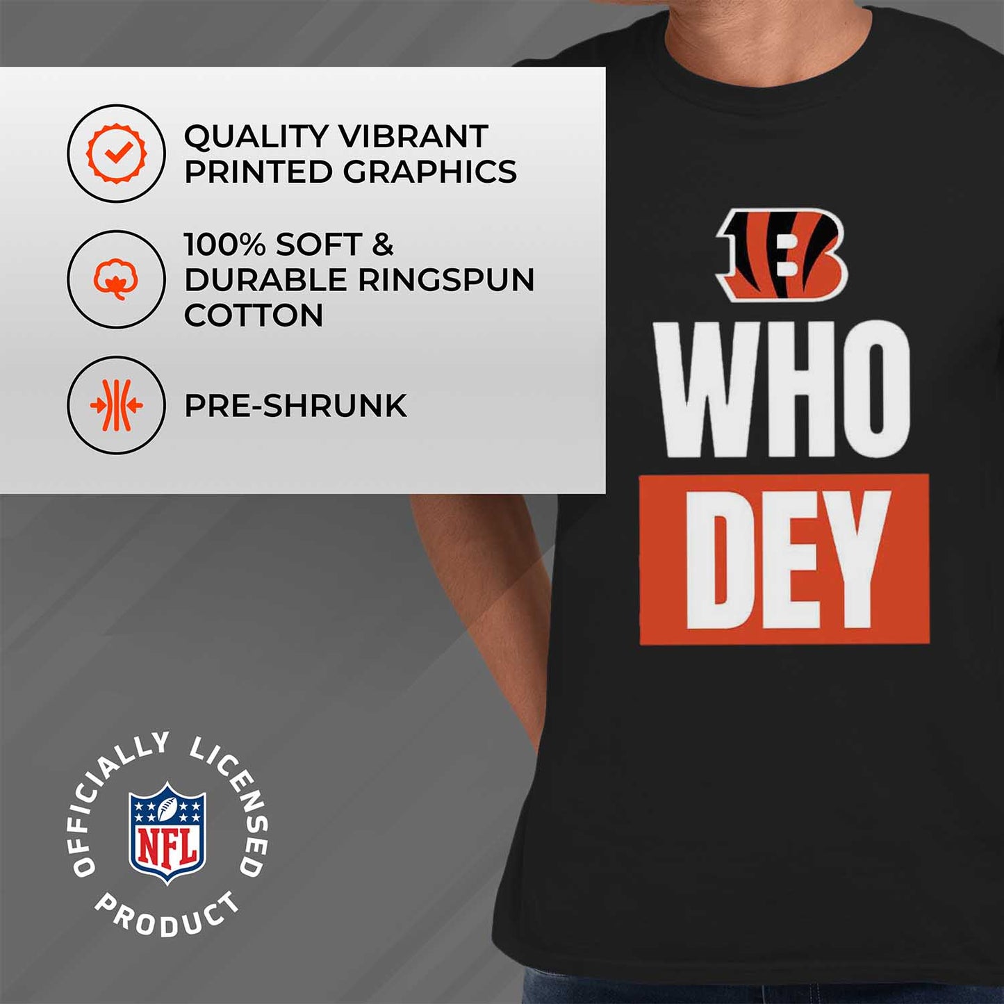 Cincinnati Bengals NFL Adult Team Slogan Unisex T-Shirt - Black