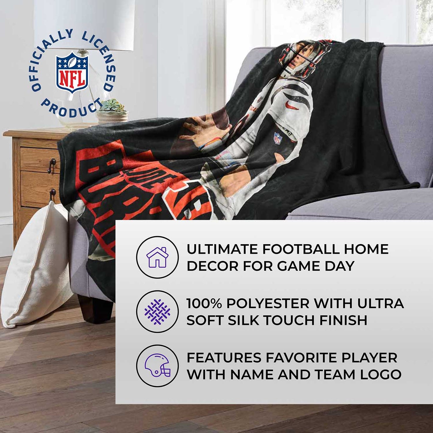 Cincinnati Bengals NFL Hi-Def Silk Blanket - Black