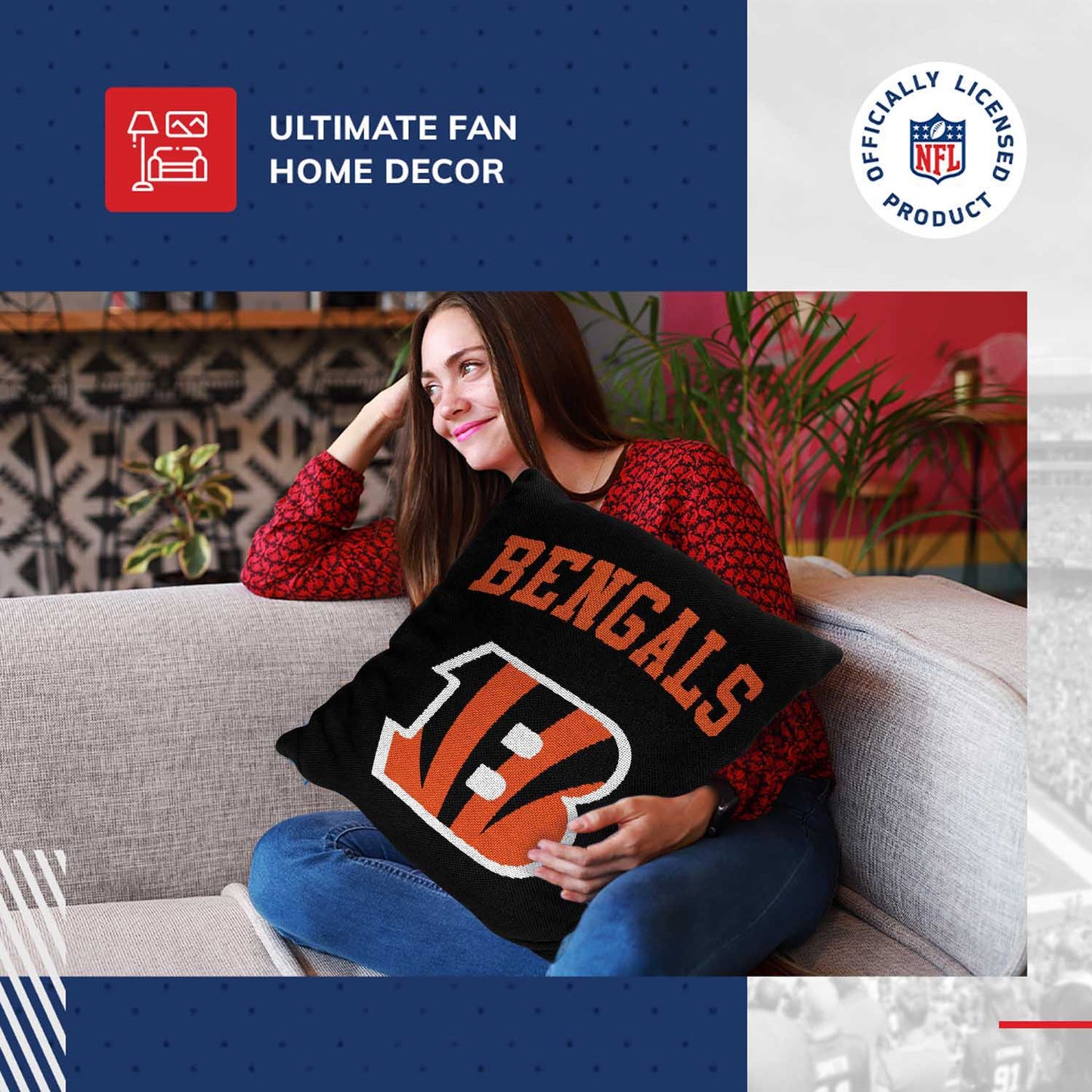 Cincinnati Bengals NFL Decorative Football Throw Pillow - Black
