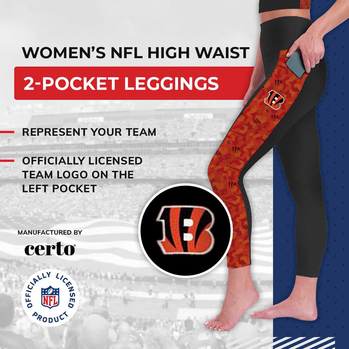 Cincinnati Bengals NFL High Waisted Leggings for Women - Black