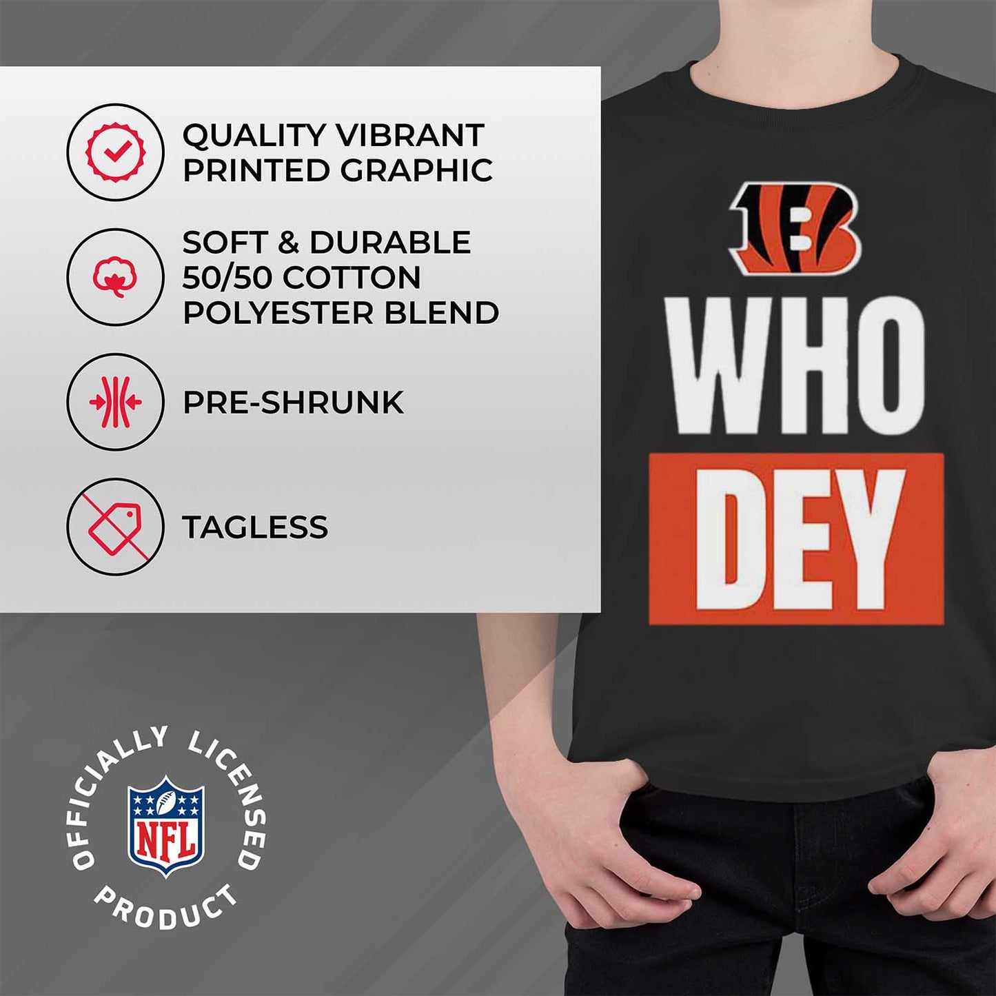 Cincinnati Bengals NFL Youth Team Slogan Short Sleeve Lightweight T Shirt - Black