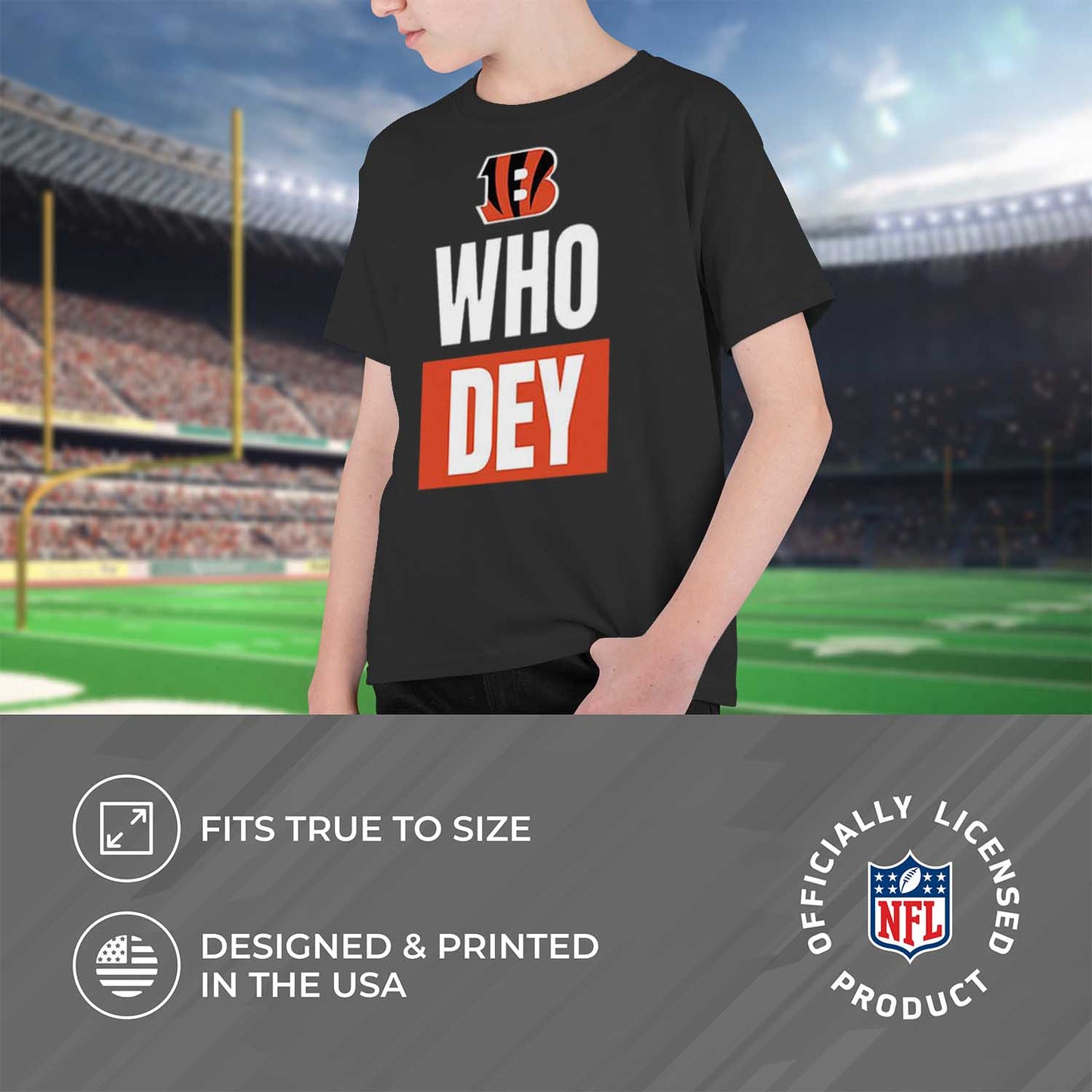 Cincinnati Bengals NFL Youth Team Slogan Short Sleeve Lightweight T Shirt - Black