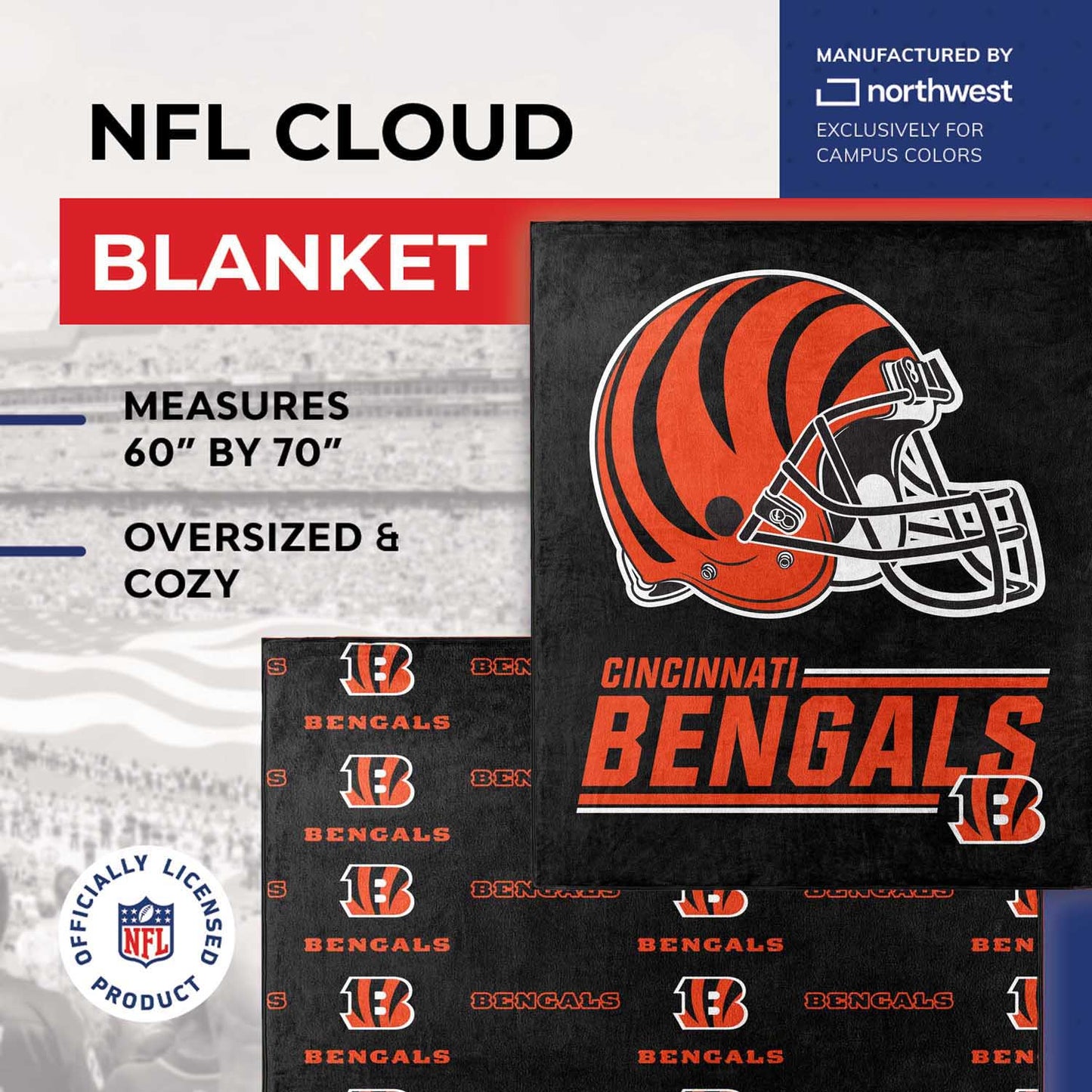 Cincinnati Bengals NFL Double Sided Blanket - Black