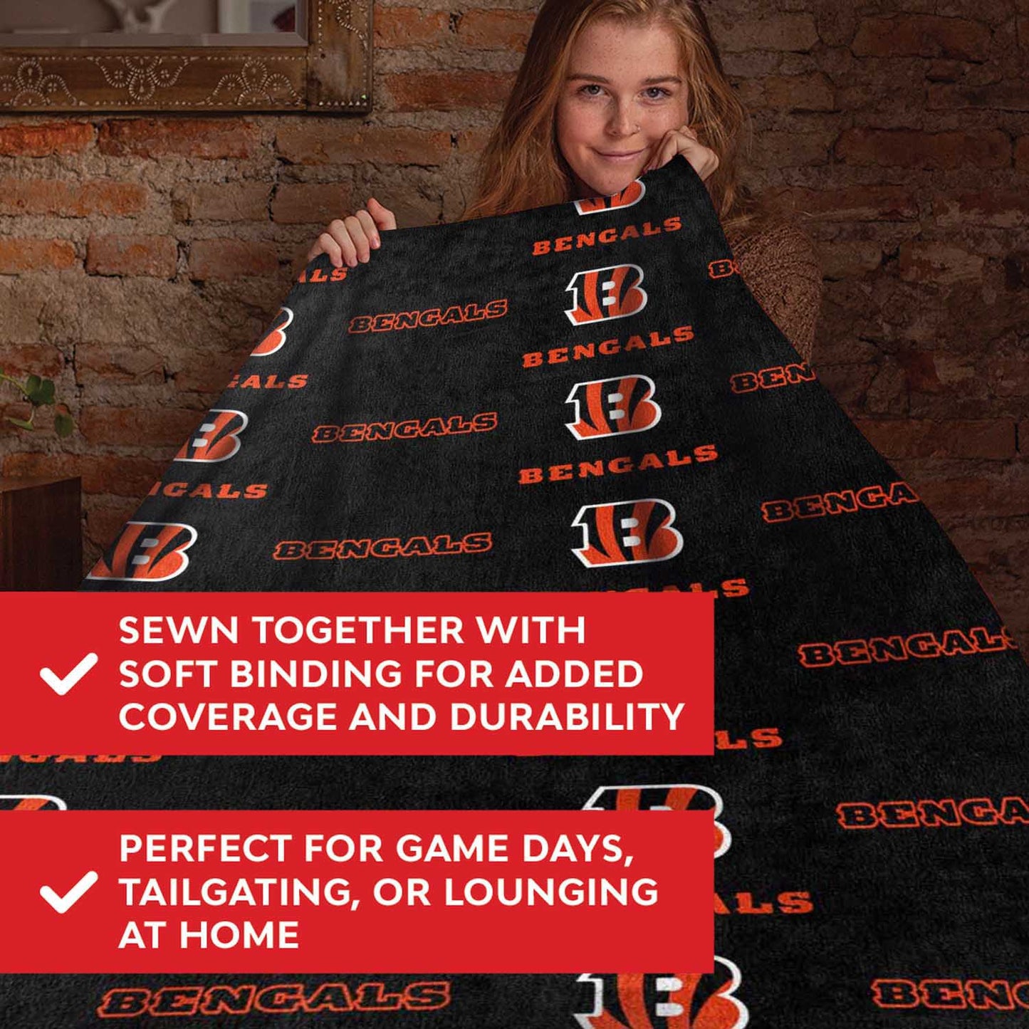 Cincinnati Bengals NFL Double Sided Blanket - Black