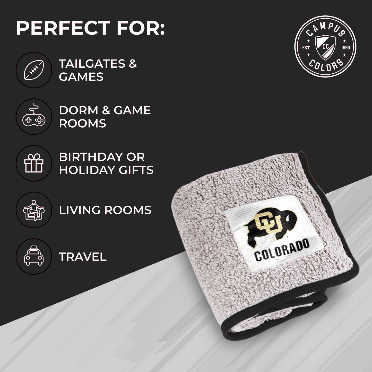 Colorado Buffaloes NCAA Silk Sherpa College Throw Blanket - Black