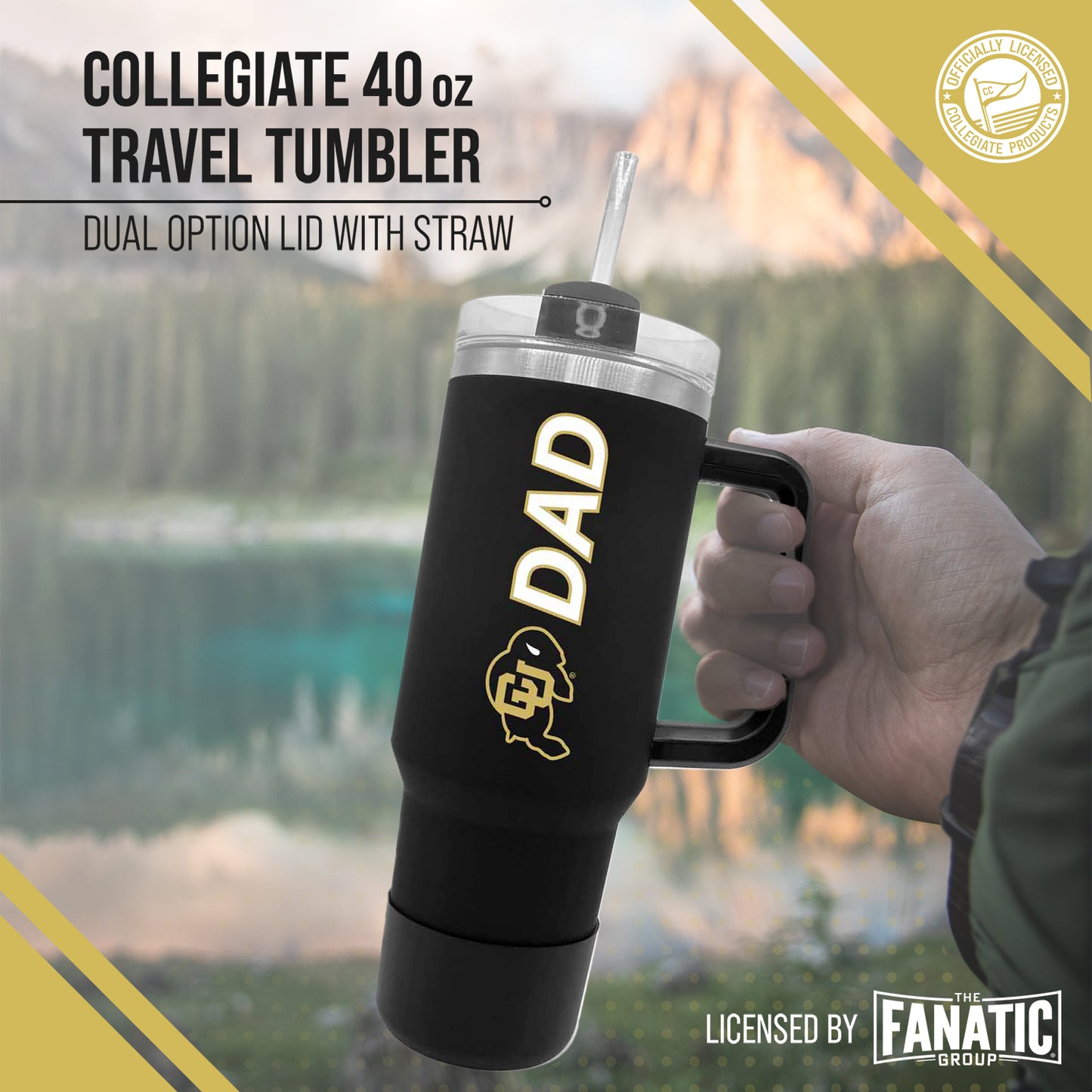 Colorado Buffaloes Collegiate 40oz Stainless Steel Travel Tumbler with Handle for Dad - Black