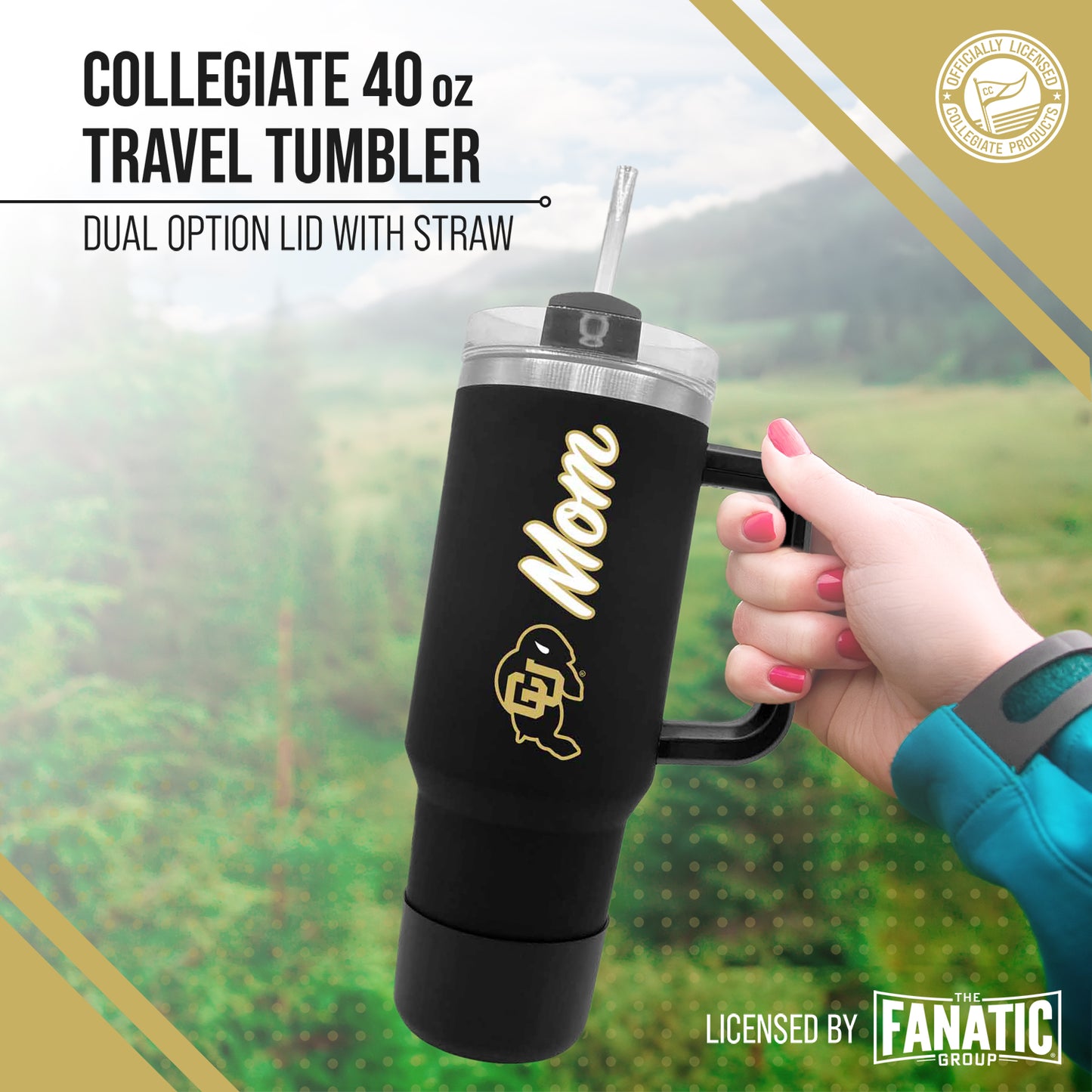 Colorado Buffaloes Collegiate 40oz Stainless Steel Travel Tumbler with Handle for Mom - Black