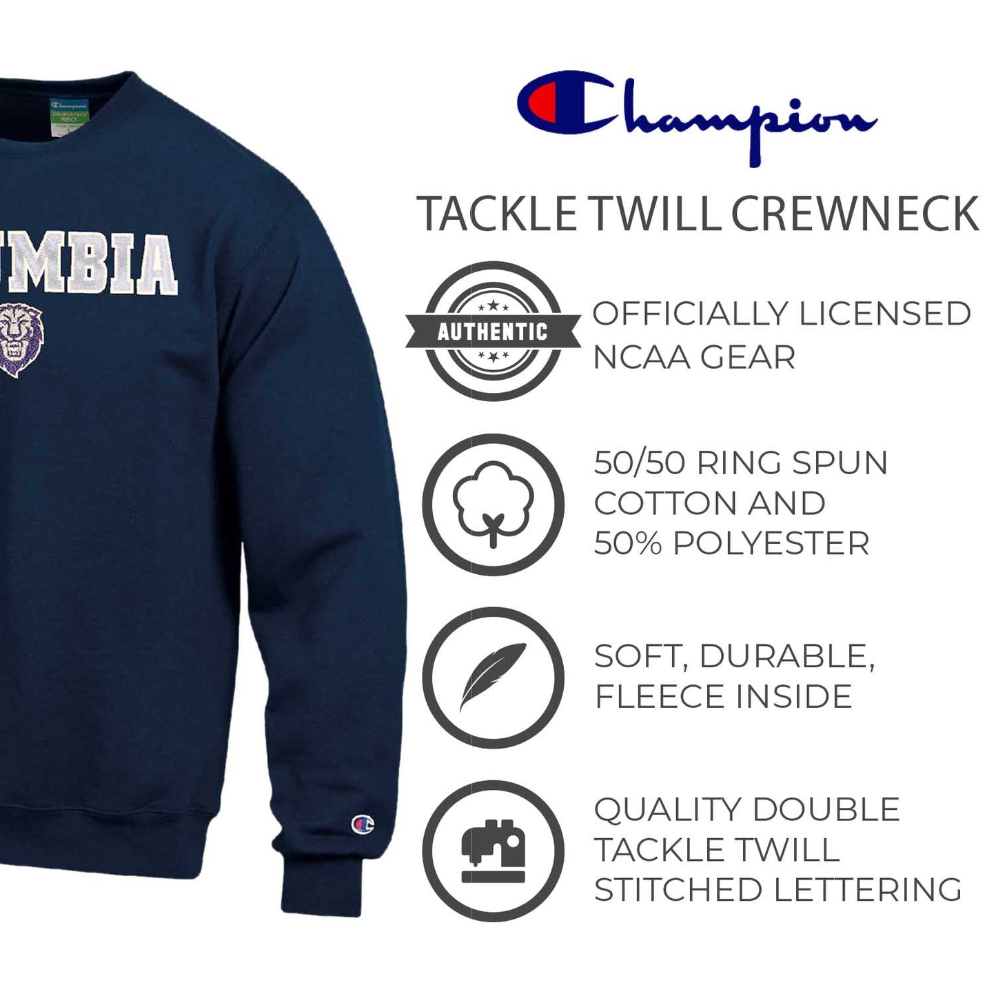 Columbia Lions Adult Tackle Twill Crewneck - Navy