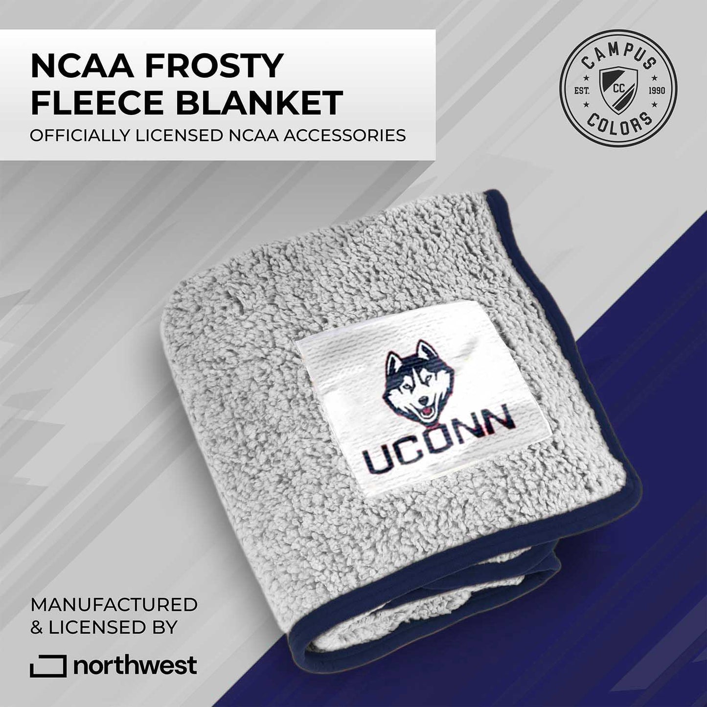 UCONN Huskies NCAA Silk Sherpa College Throw Blanket - Navy