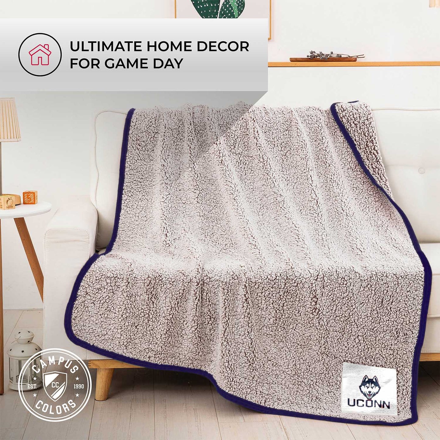 UCONN Huskies NCAA Silk Sherpa College Throw Blanket - Navy