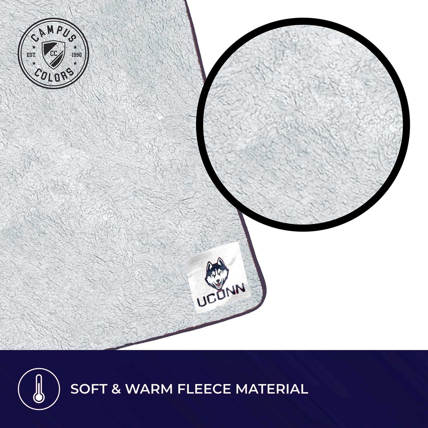 UCONN Huskies NCAA Silk Sherpa College Throw Blanket - Navy