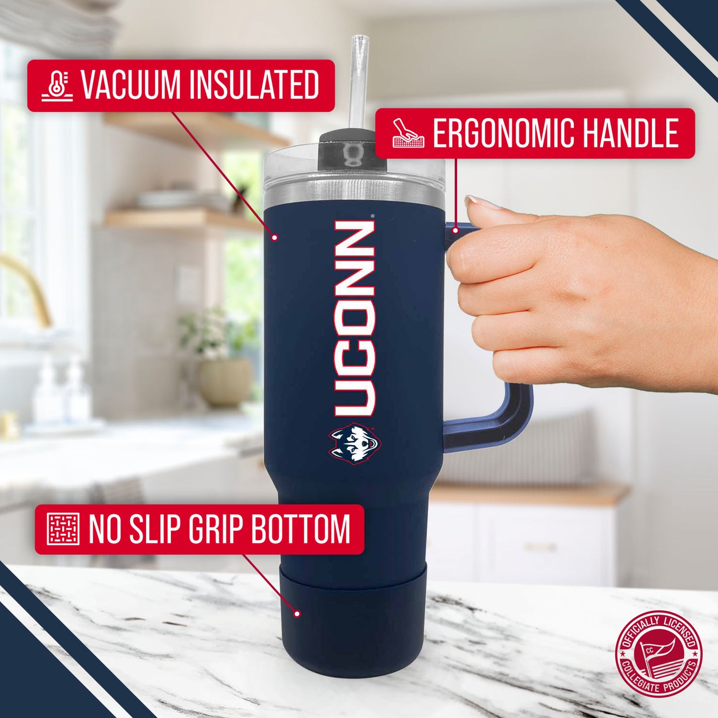 UCONN Huskies College & University 40 oz Travel Tumbler With Handle - Navy