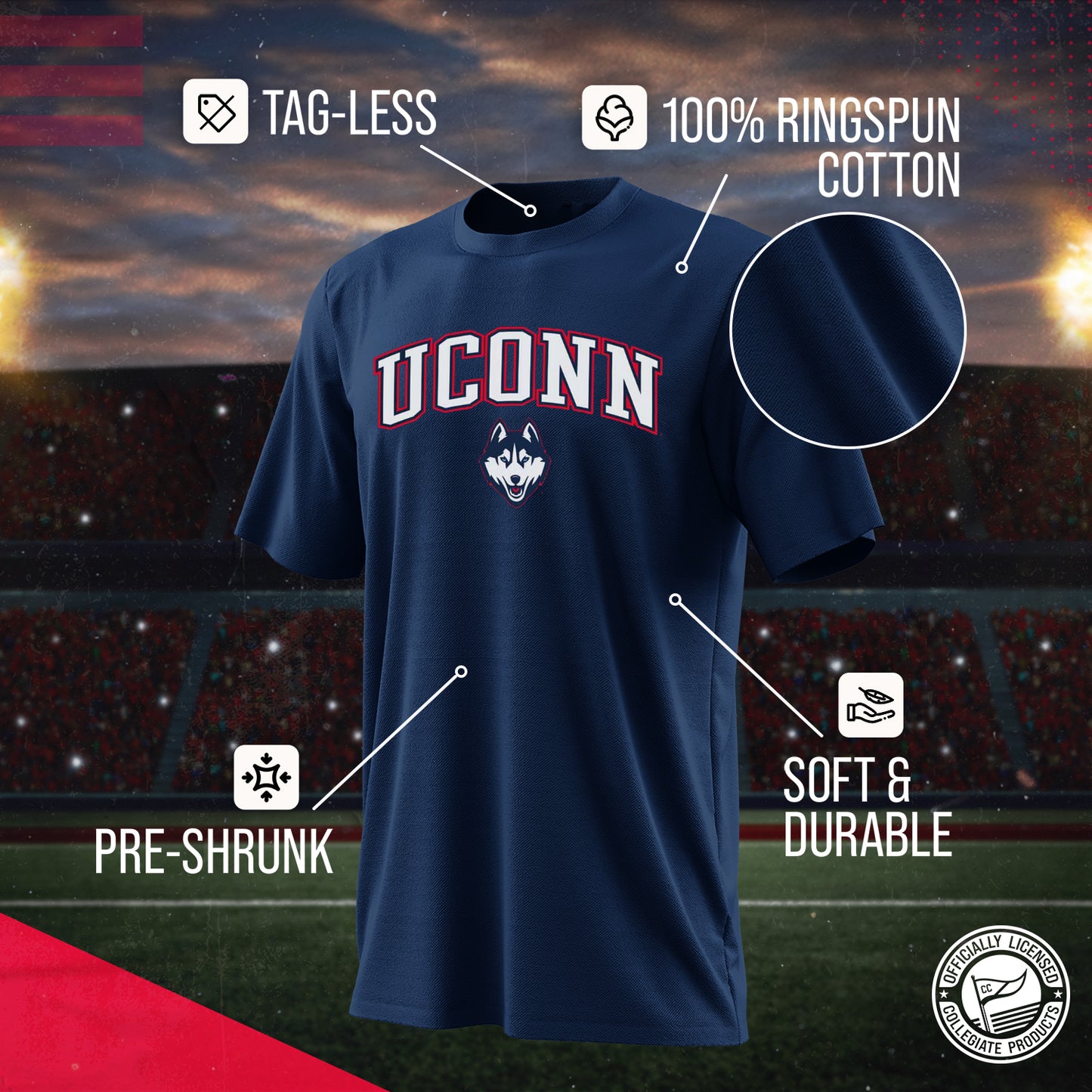 UCONN Huskies NCAA Adult Gameday Cotton T-Shirt - Navy