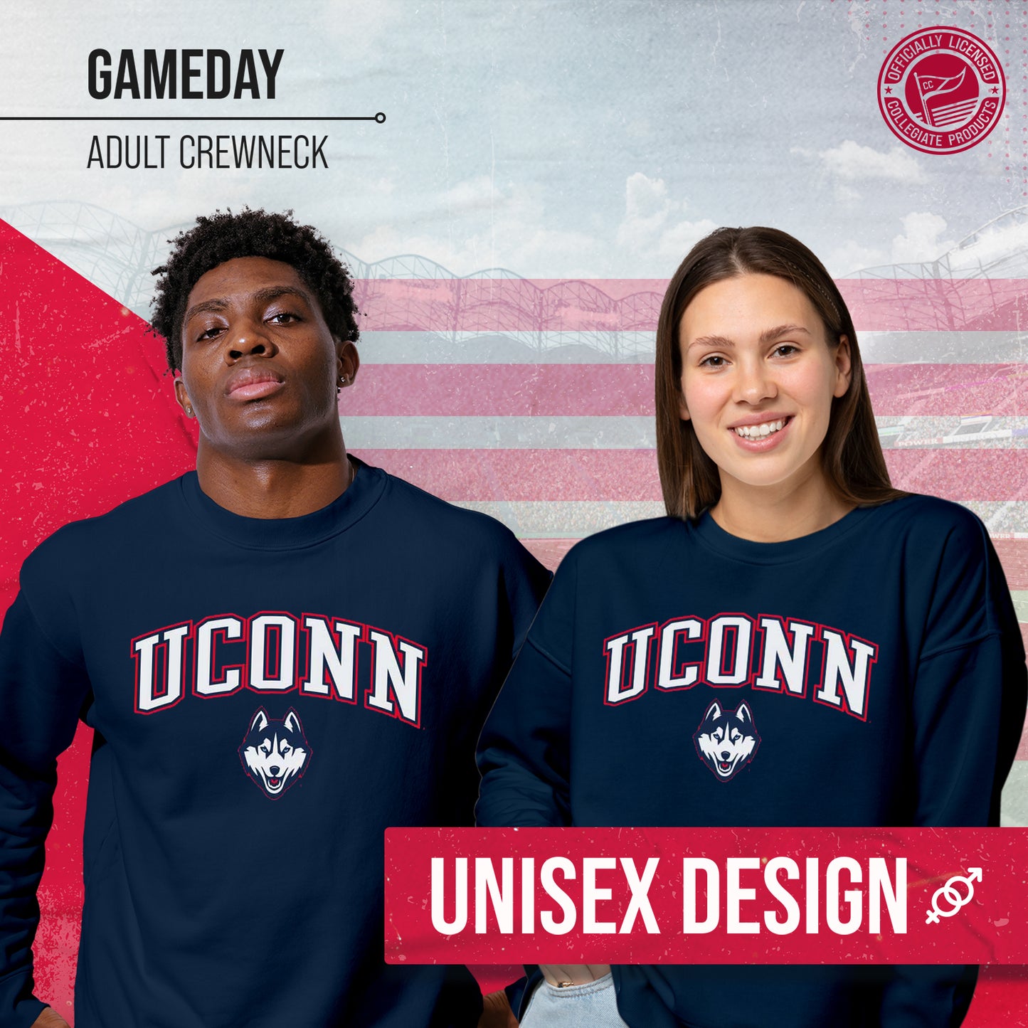 UCONN Huskies Adult Arch & Logo Soft Style Gameday Crewneck Sweatshirt - Navy