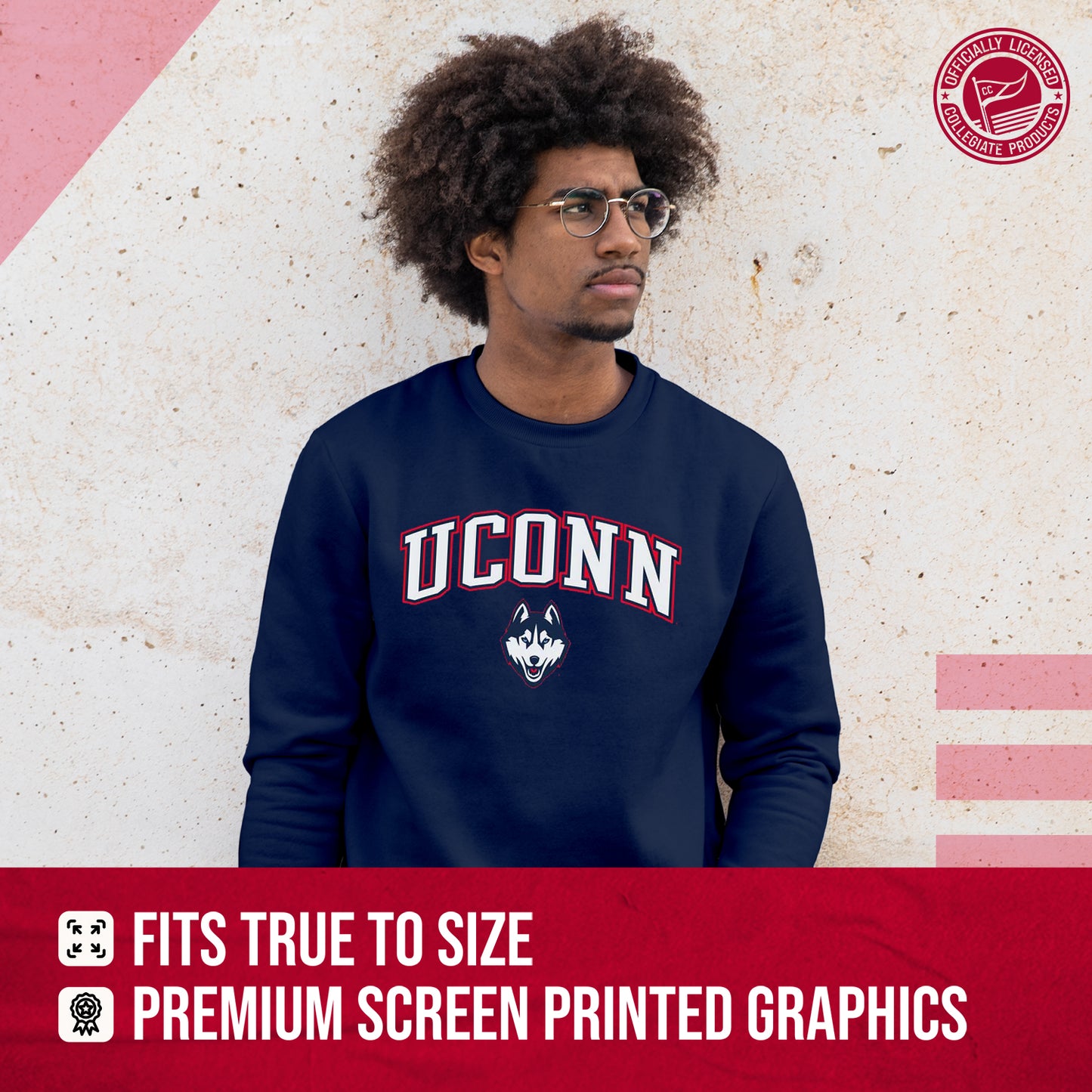 UCONN Huskies Adult Arch & Logo Soft Style Gameday Crewneck Sweatshirt - Navy