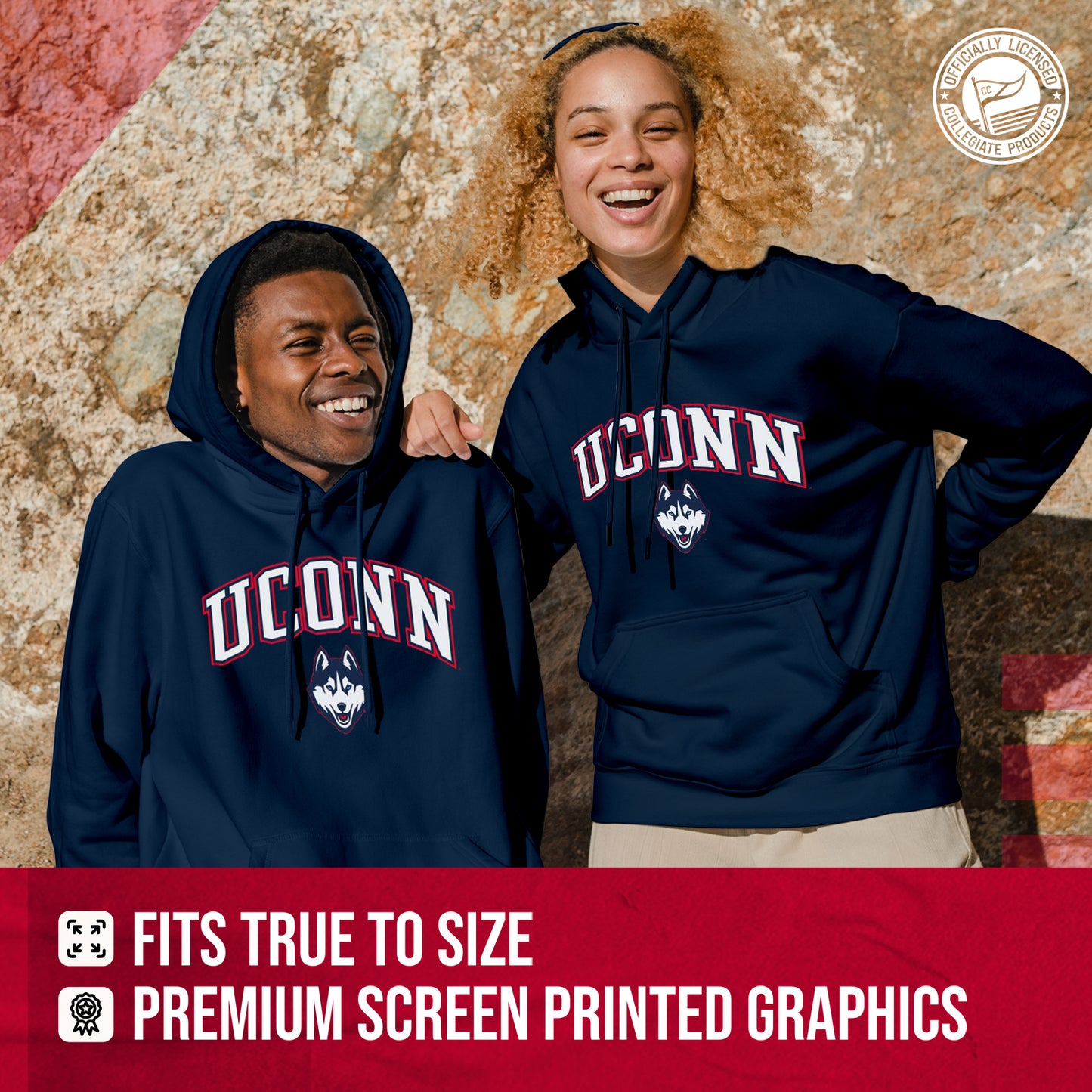 UCONN Huskies Adult Arch & Logo Soft Style Gameday Hooded Sweatshirt - Navy