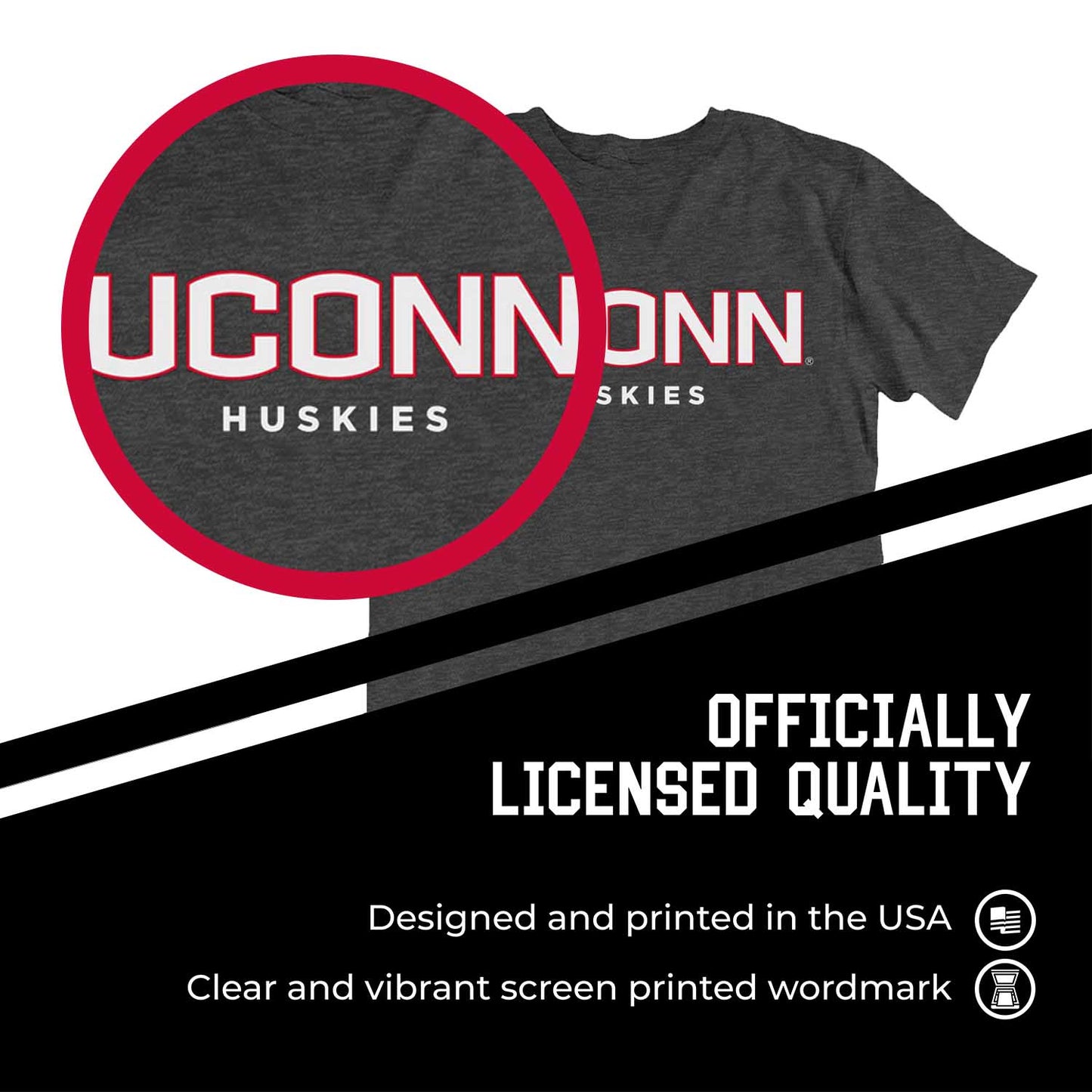 UCONN Huskies Campus Colors NCAA Adult Cotton Blend Charcoal Tagless T-Shirt - Charcoal