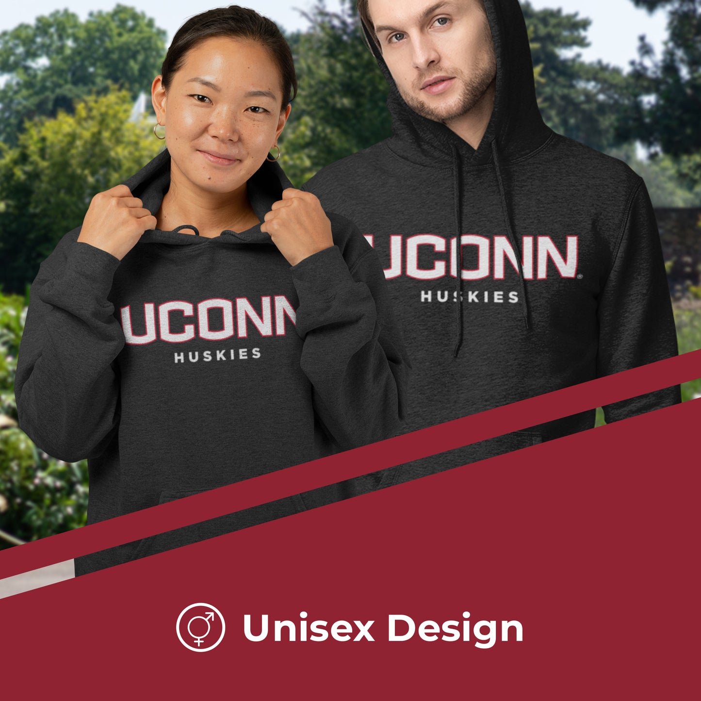 UCONN Huskies NCAA Adult Cotton Blend Charcoal Hooded Sweatshirt - Charcoal