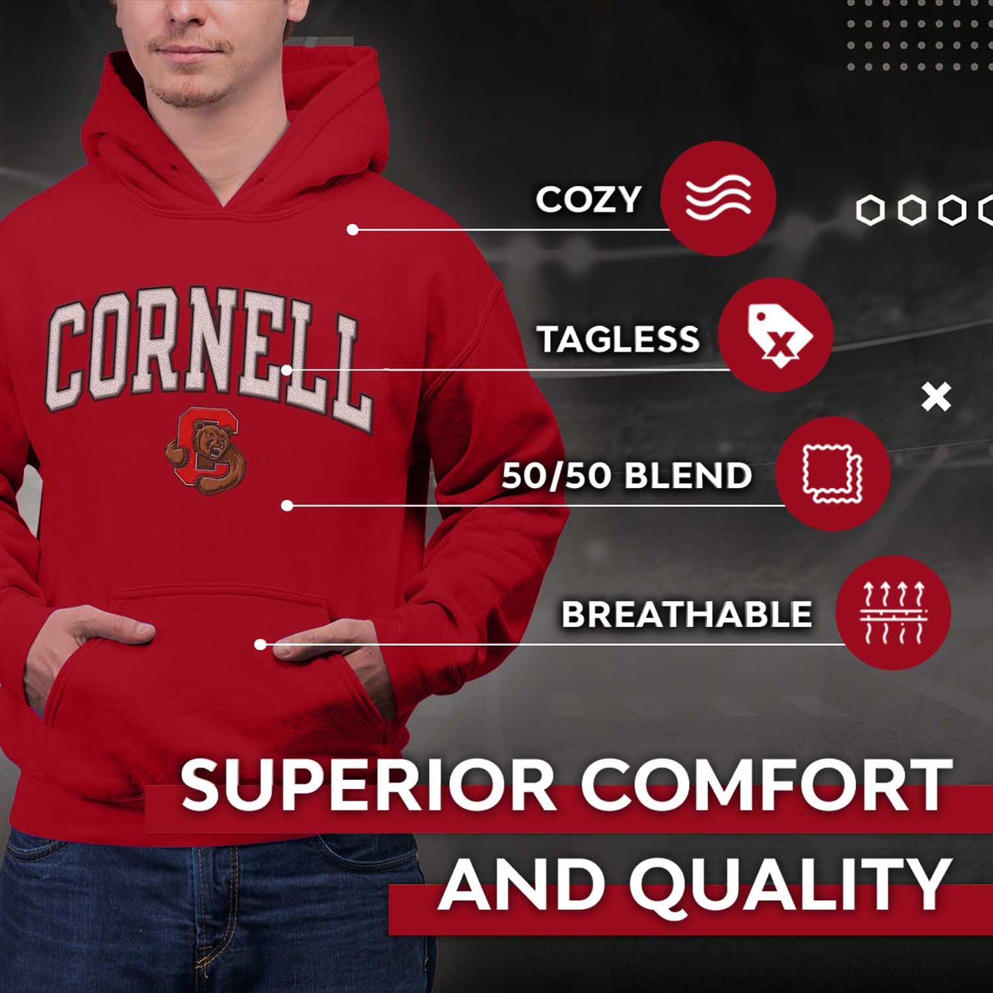 Cornell Big Red NCAA Adult Tackle Twill Hooded Sweatshirt - Red