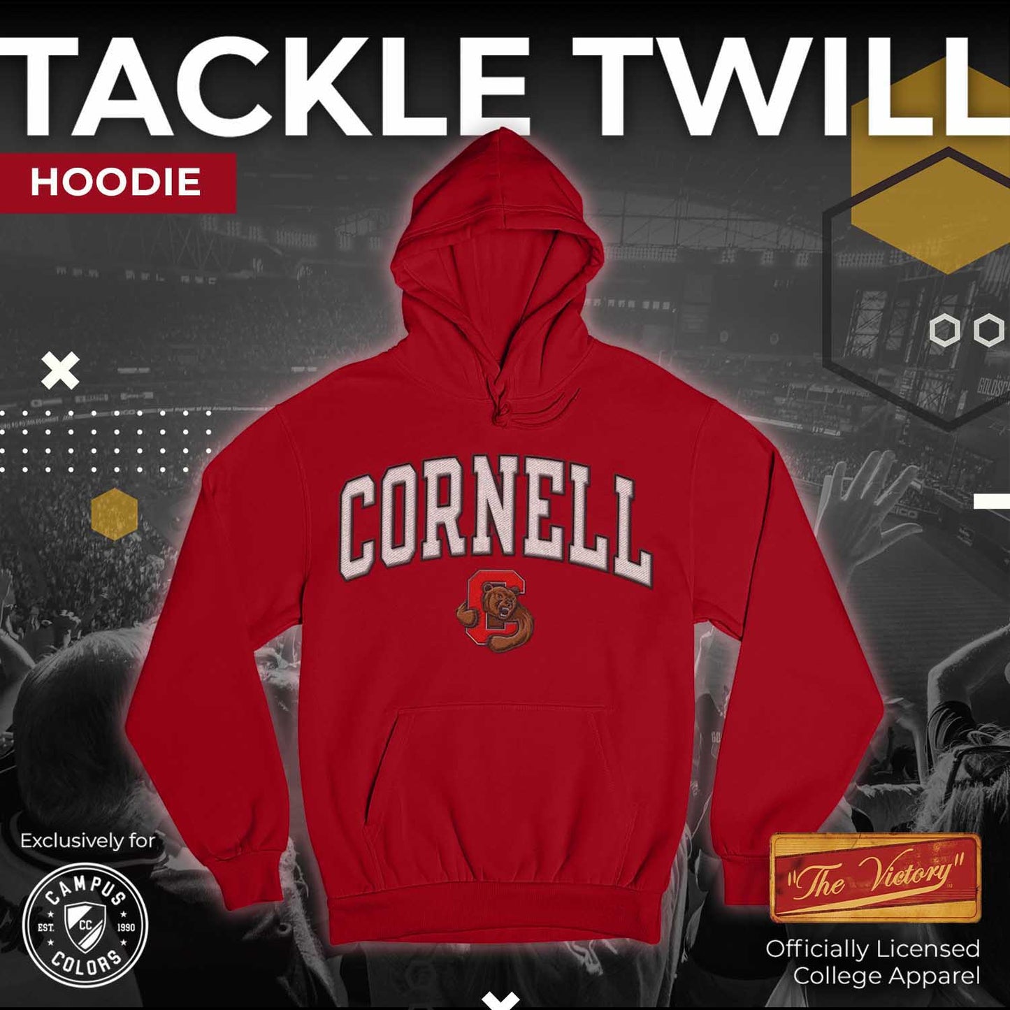 Cornell Big Red NCAA Adult Tackle Twill Hooded Sweatshirt - Red