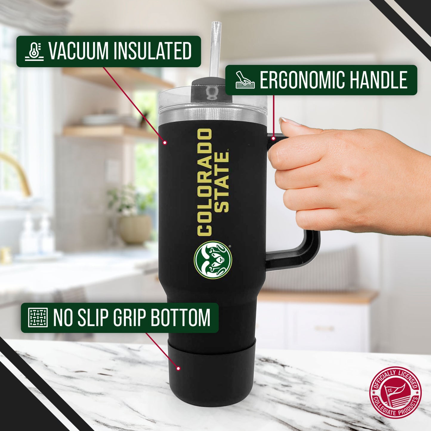 Colorado State Rams College & University 40 oz Travel Tumbler With Handle - Black