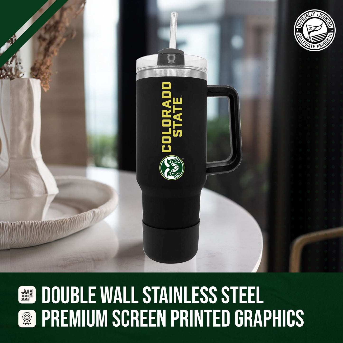 Colorado State Rams College & University 40 oz Travel Tumbler With Handle - Black