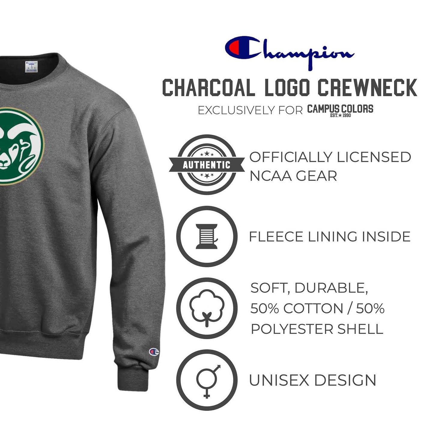 Colorado State Rams Adult Mascot Fleece Crewneck - Charcoal
