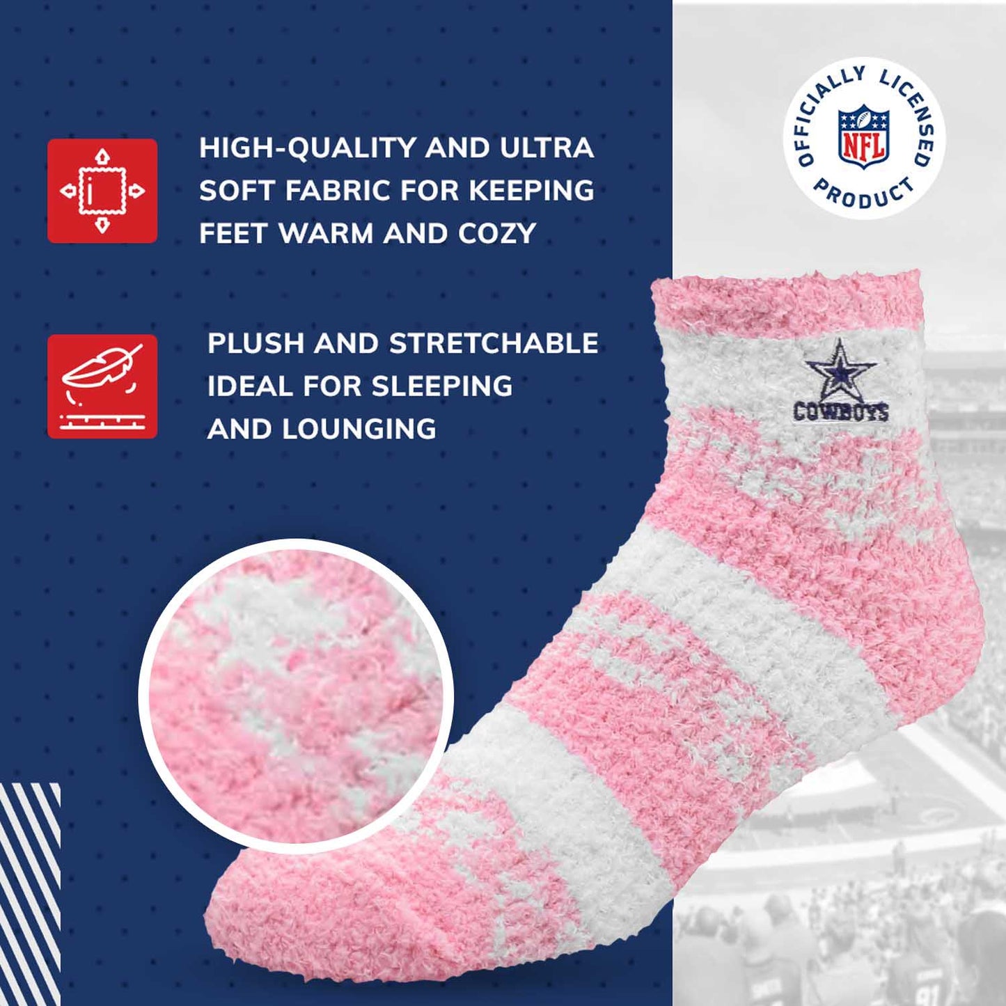 Dallas Cowboys NFL Cozy Soft Slipper Socks - Pink