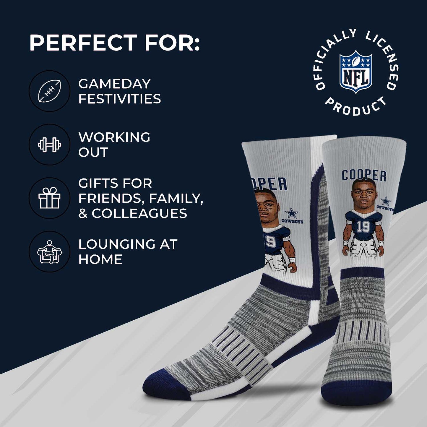 Dallas Cowboys NFL Adult V Curve MVP Player Crew Socks - Sport Gray #19