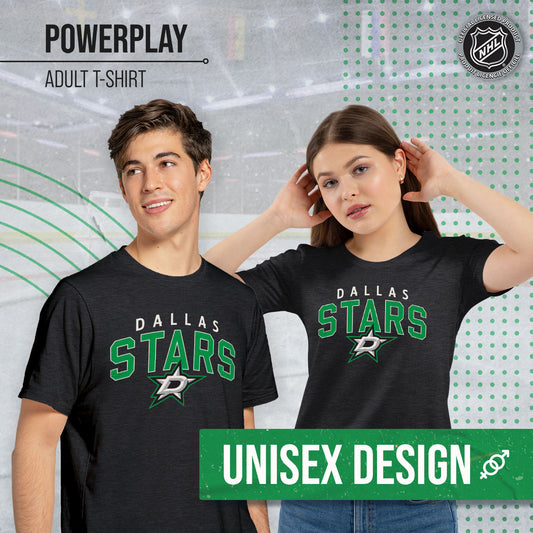 Dallas Stars NHL Adult Powerplay Heathered Unisex T-Shirt - Black Heather