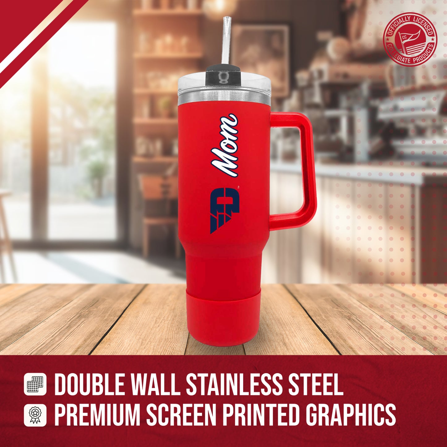 Dayton Flyers Collegiate 40oz Stainless Steel Travel Tumbler with Handle for Mom - Red