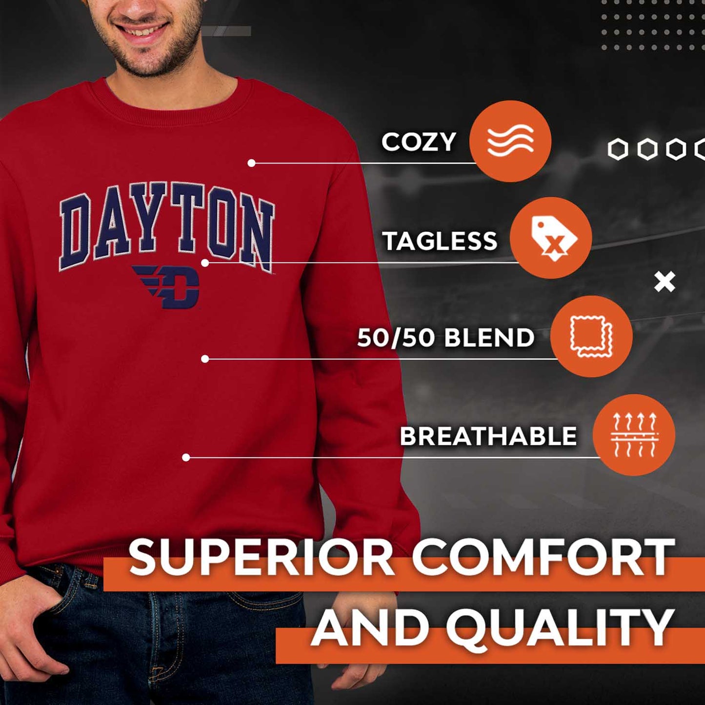 Dayton Flyers NCAA Adult Tackle Twill Crewneck Sweatshirt - Red