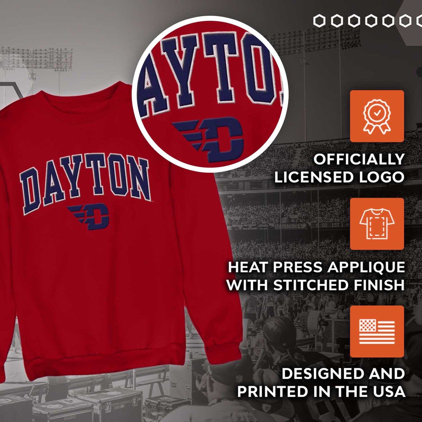Dayton Flyers NCAA Adult Tackle Twill Crewneck Sweatshirt - Red