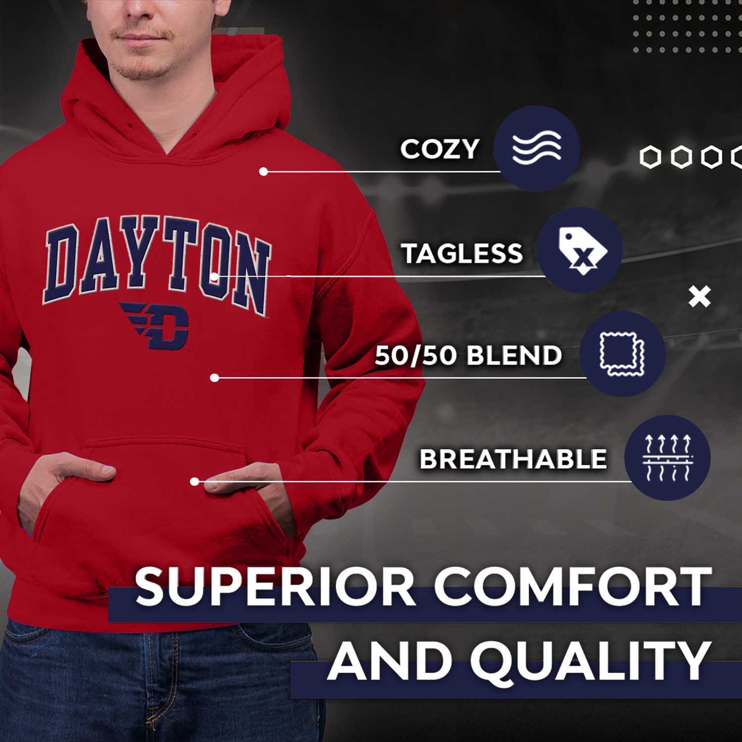Dayton Flyers NCAA Adult Tackle Twill Hooded Sweatshirt - Red