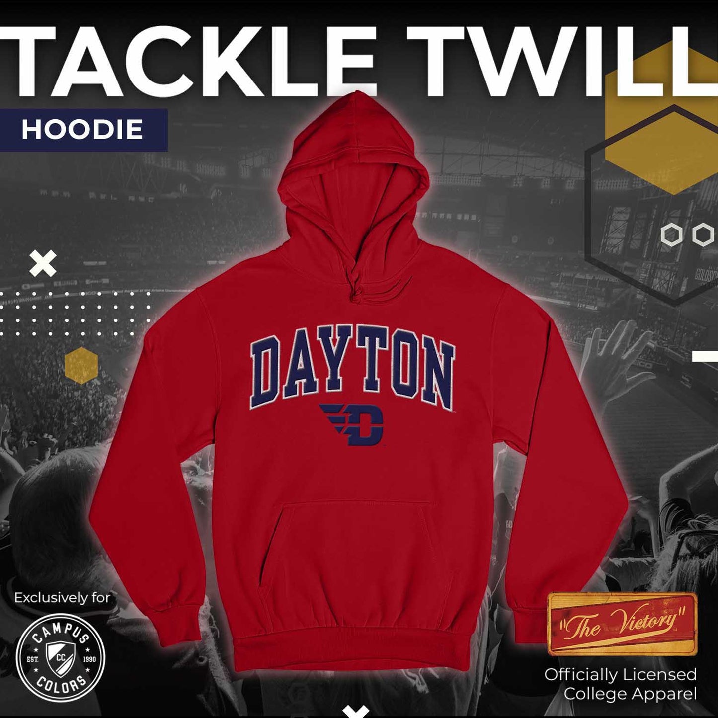 Dayton Flyers NCAA Adult Tackle Twill Hooded Sweatshirt - Red