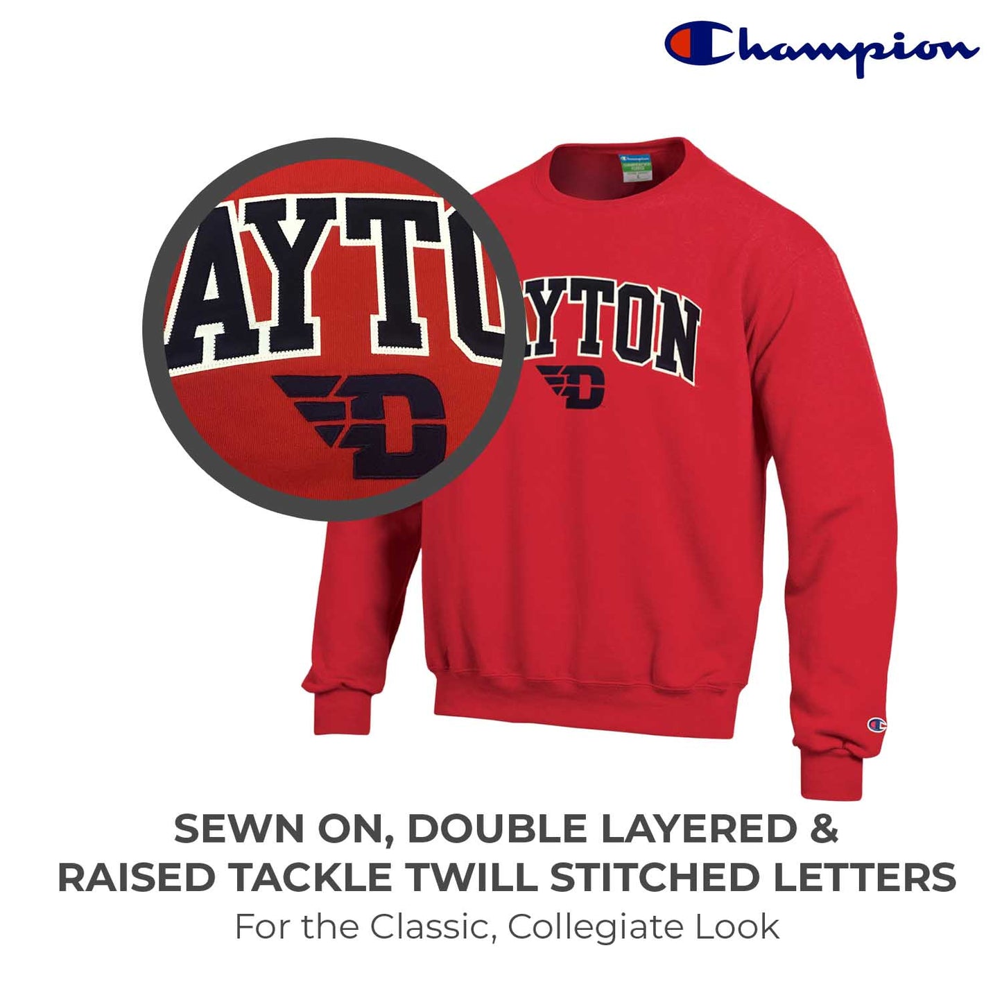 Dayton Flyers Adult Tackle Twill Crewneck - Red