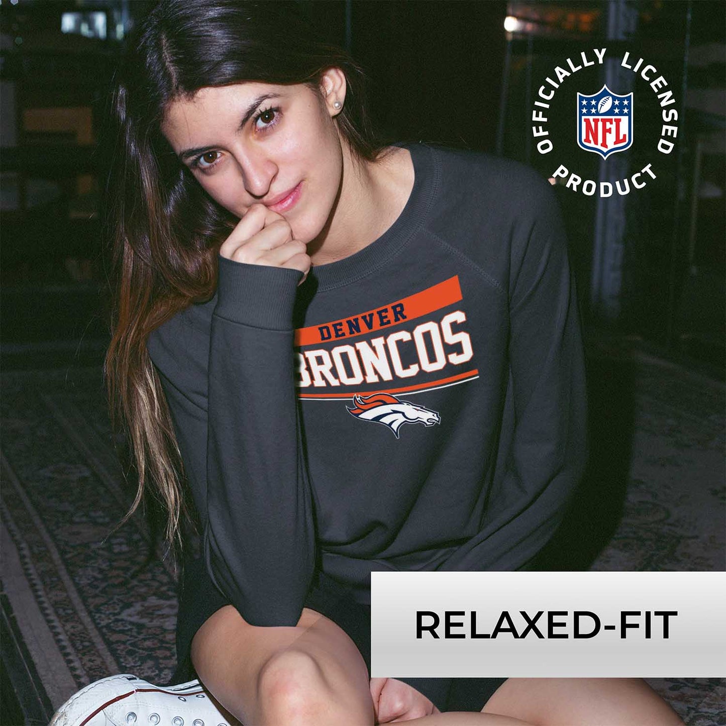 Denver Broncos NFL Womens Charcoal Crew Neck Football Apparel - Charcoal