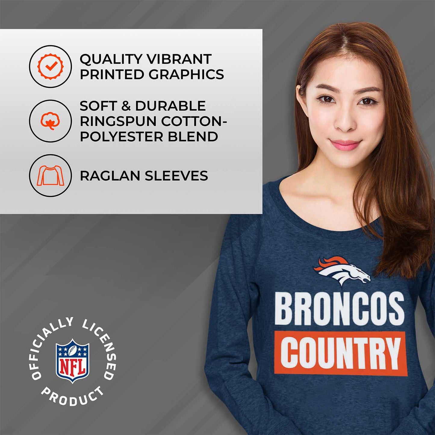 Denver Broncos NFL Womens Team Slogan Crew Neck - Navy
