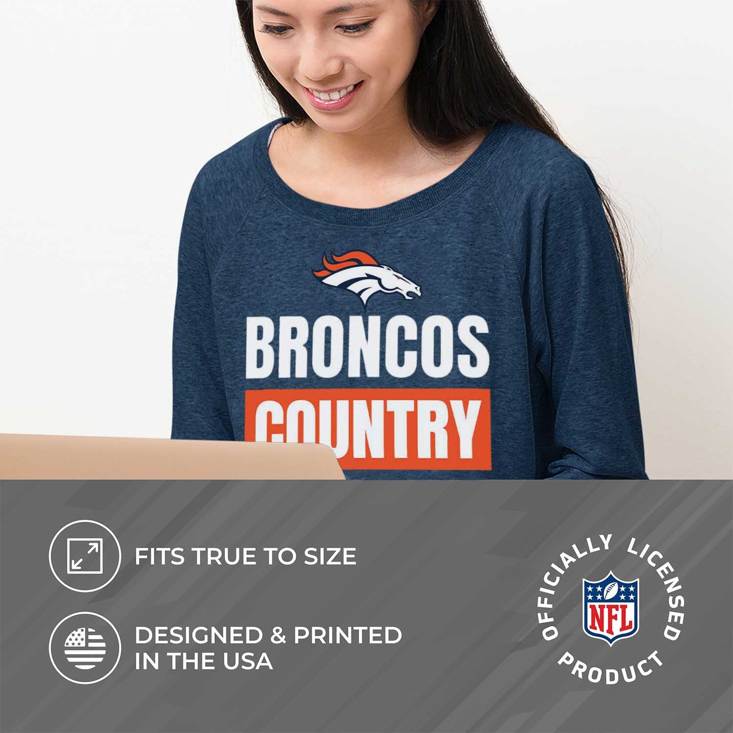 Denver Broncos NFL Womens Team Slogan Crew Neck - Navy