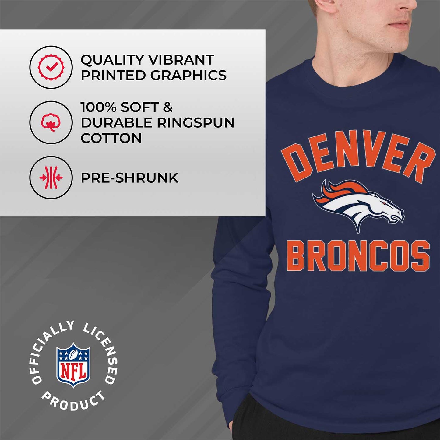 Denver Broncos NFL Gameday Adult Long Sleeve Shirt - Navy