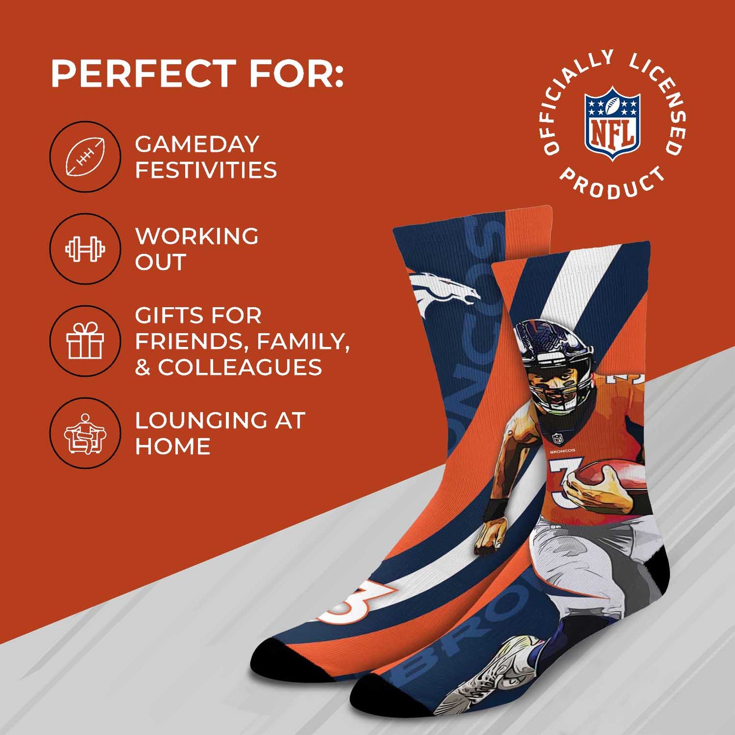 Denver Broncos NFL Adult Player Stripe Sock - Navy
