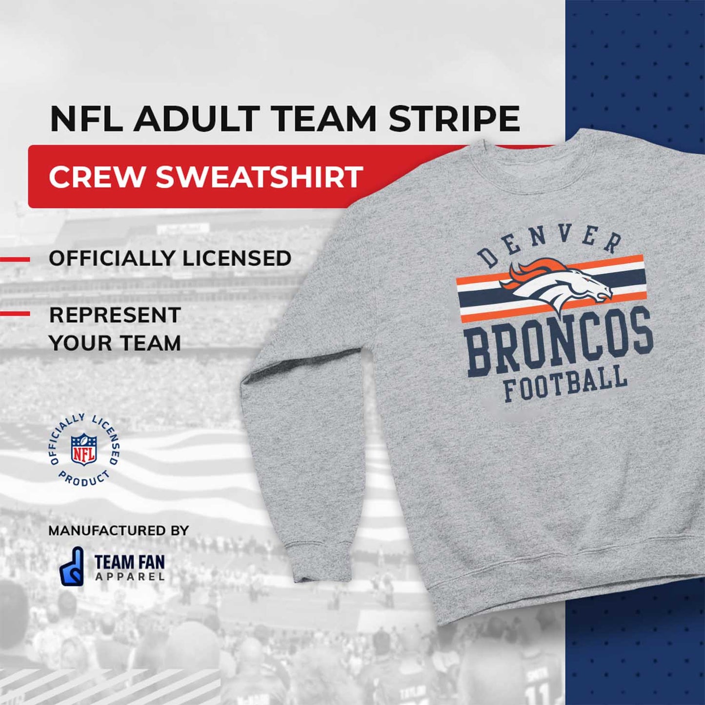 Denver Broncos NFL Team Stripe Crew Sweatshirt - Sport Gray