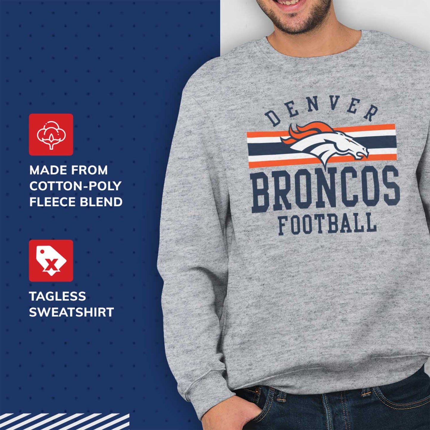Denver Broncos NFL Team Stripe Crew Sweatshirt - Sport Gray