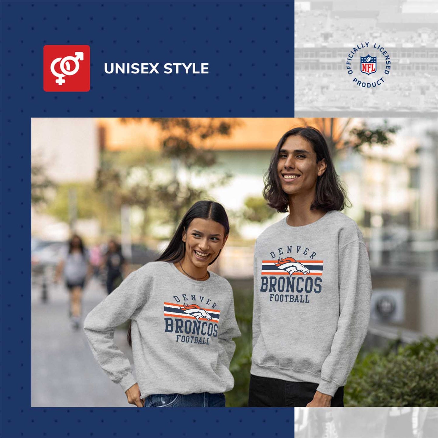 Denver Broncos NFL Team Stripe Crew Sweatshirt - Sport Gray