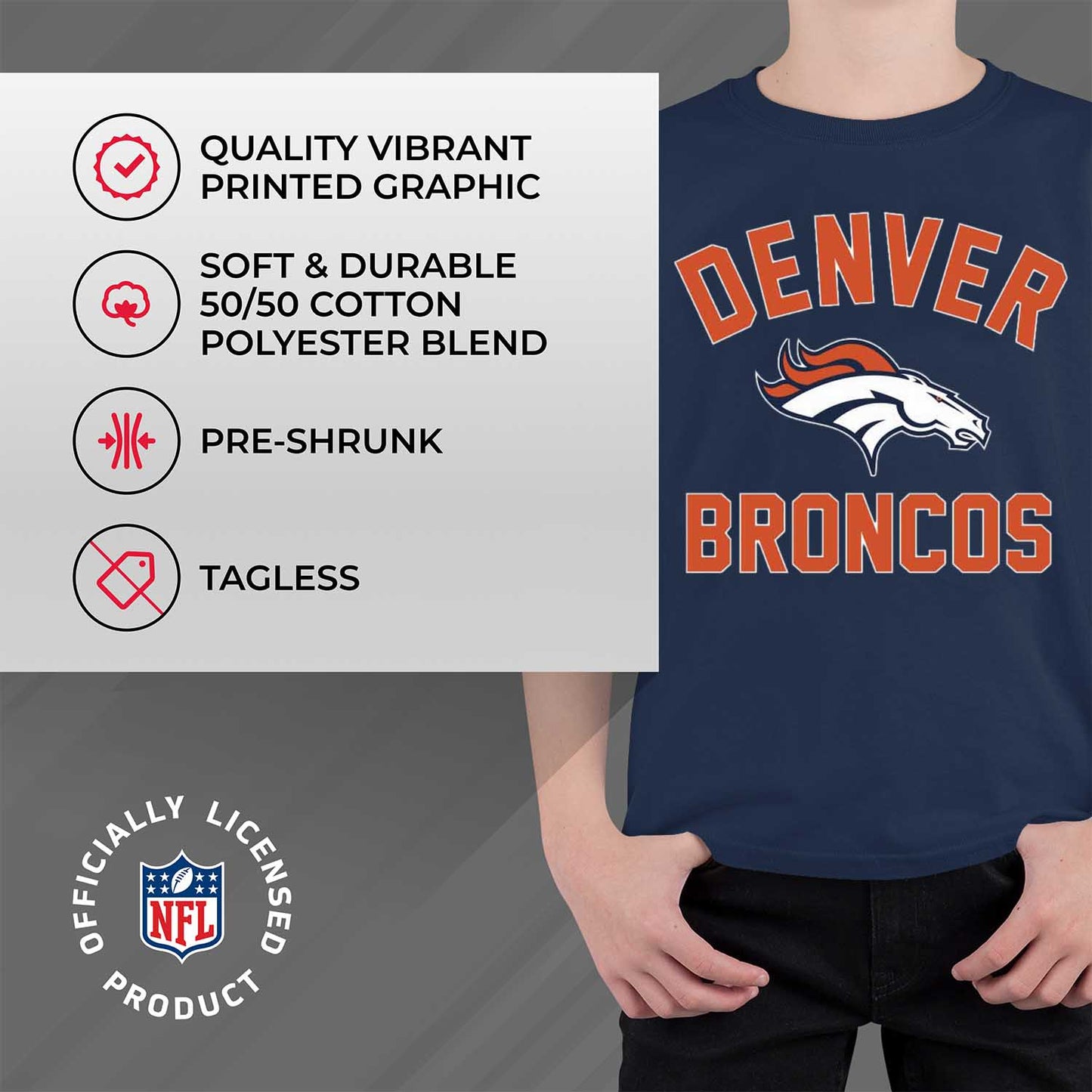 Denver Broncos NFL Youth Gameday Football T-Shirt - Navy