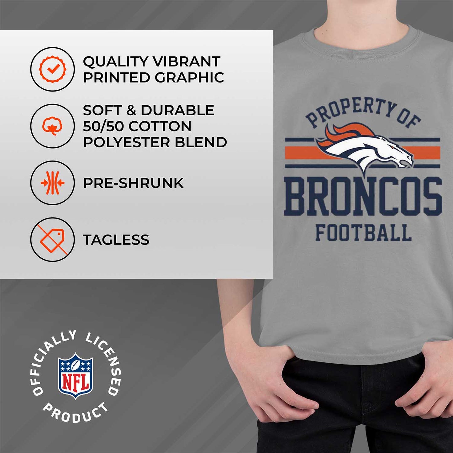 Denver Broncos NFL Youth Property Of Short Sleeve Lightweight T Shirt - Sport Gray