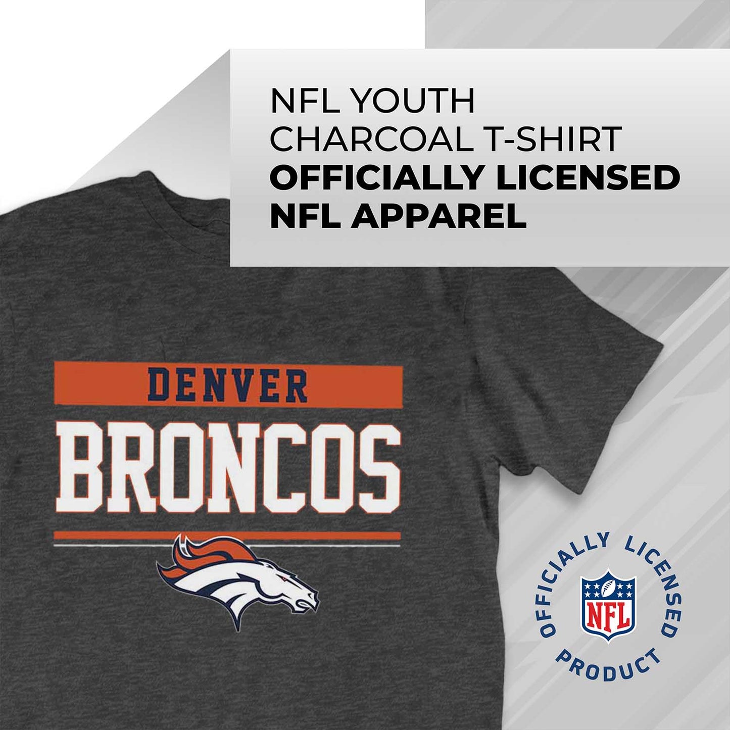 Denver Broncos NFL Youth Short Sleeve Charcoal T Shirt - Charcoal