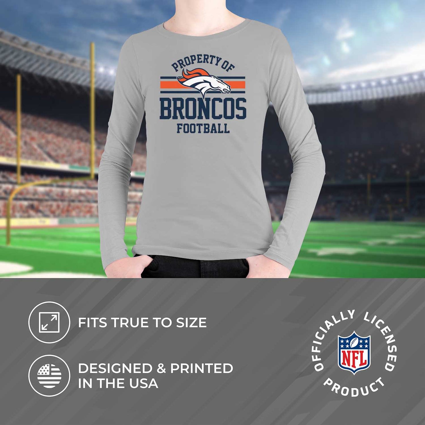 Denver Broncos NFL Youth Property Of Long Sleeve Lightweight T Shirt - Sport Gray